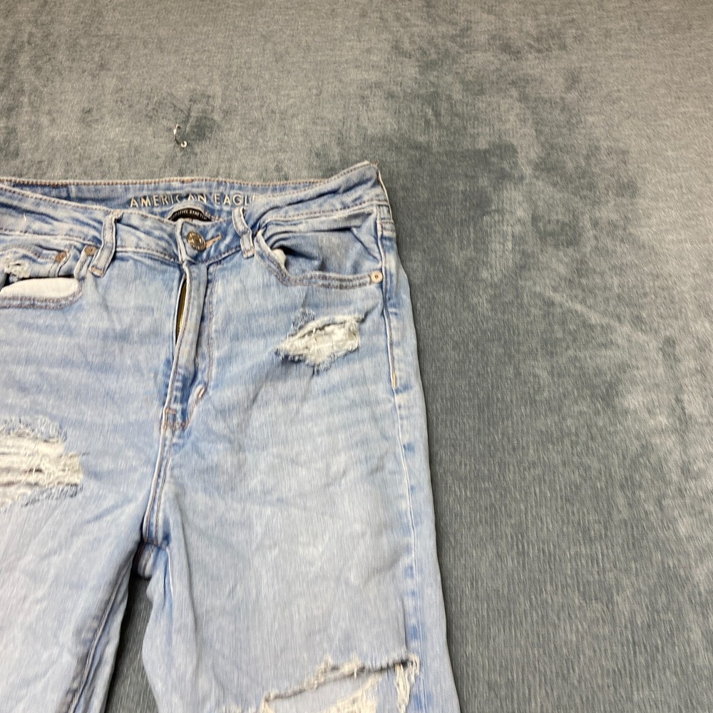 American Eagle Outfitters Flare Jeans Womens 6 Blue Stretch Mid Rise Distressed - Picture 4 of 16
